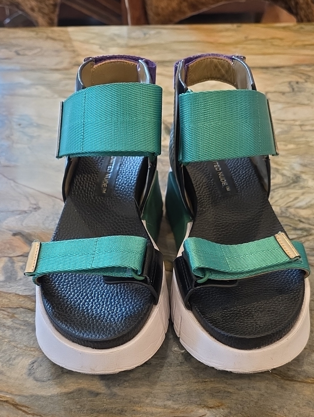 United Nude Green Strap Platform Sandals with Black Footbed
